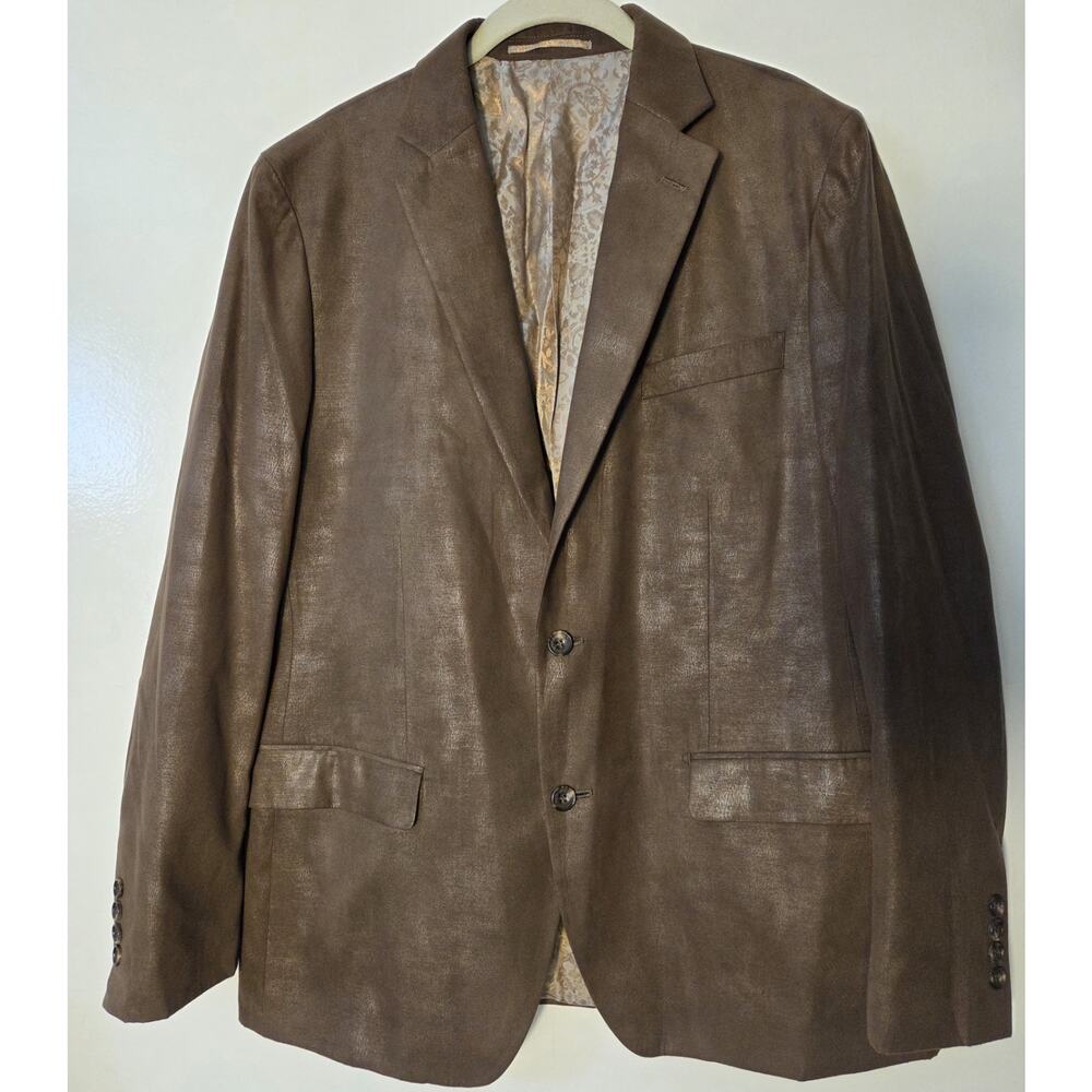 Bellissimo Men's Brown Sheen Blazer Size 46R Jaquard Lining 2 Button Dbl Vent